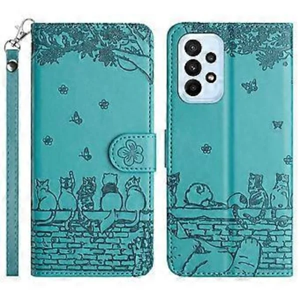 Læder Stand Wallet Telefon Cover til Samsung Galaxy A33 5G med Trykt Wall Cats Telefon Case og Rem