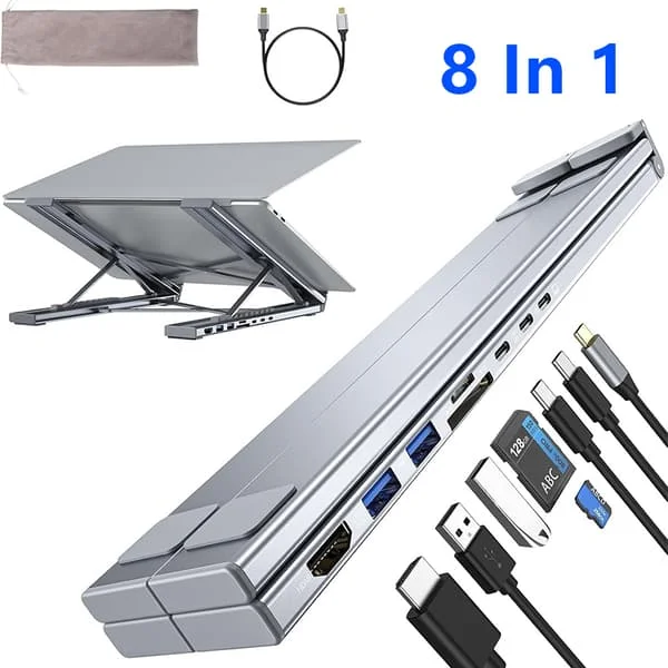 8-in-1 USB-C -läppäriteline telakointiasemalla, universaali USB-C