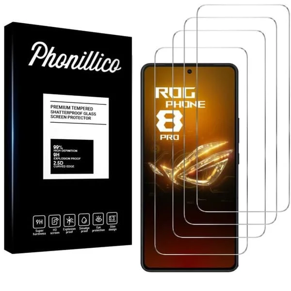Beskyttelsesfilm - Phonillico - Asus Rog Phone 8 PRO - Pakke med 4 - Tempereret glas - Ridseresistent