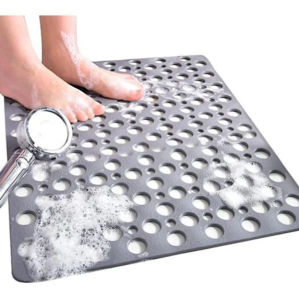 [KK] Square Shower Mats, Non-Slip and Mildew-Proof, 53 x 53 cm, Non-Slip Rubber Bathroom Mat with Drainage Holes, Machine Washable, Grey