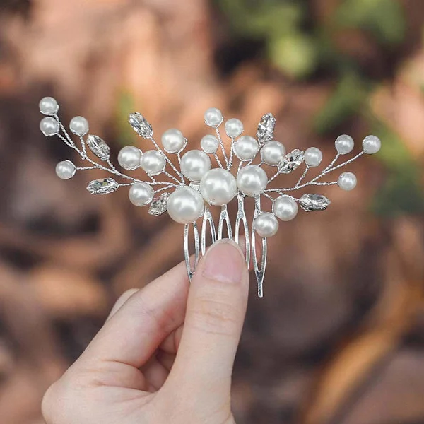 Wedding Hair Comb Pearls Floral Hair Side Comb Bridal Rhinestone Hair Clips Hair Pieces Wedding Hair Accessories for Brides and Bridesmaids (Silver)