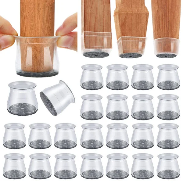24PCS Silicone Chair Leg Protectors for Hardwood Floors, Table Furniture, Foot Covers, Protective Caps, Furniture Cups with Felt Pads 30-50mm