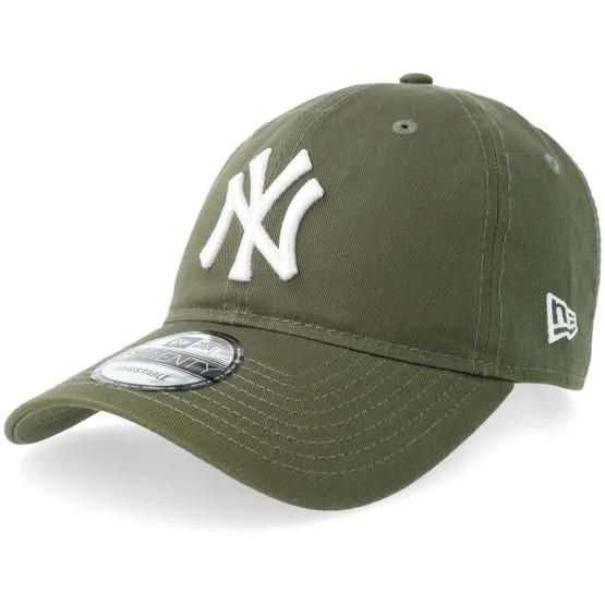 New Era - New York Yankees League Essential 9TWENTY Olive/White Dad Cap Unconstructed Green Cap - MLB @ Hatstore