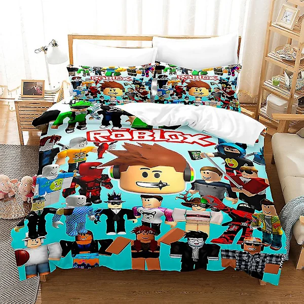R08 Roblox 3D-painettu vuodevaatesetti pussilakana tyynyliina lasten lahja
