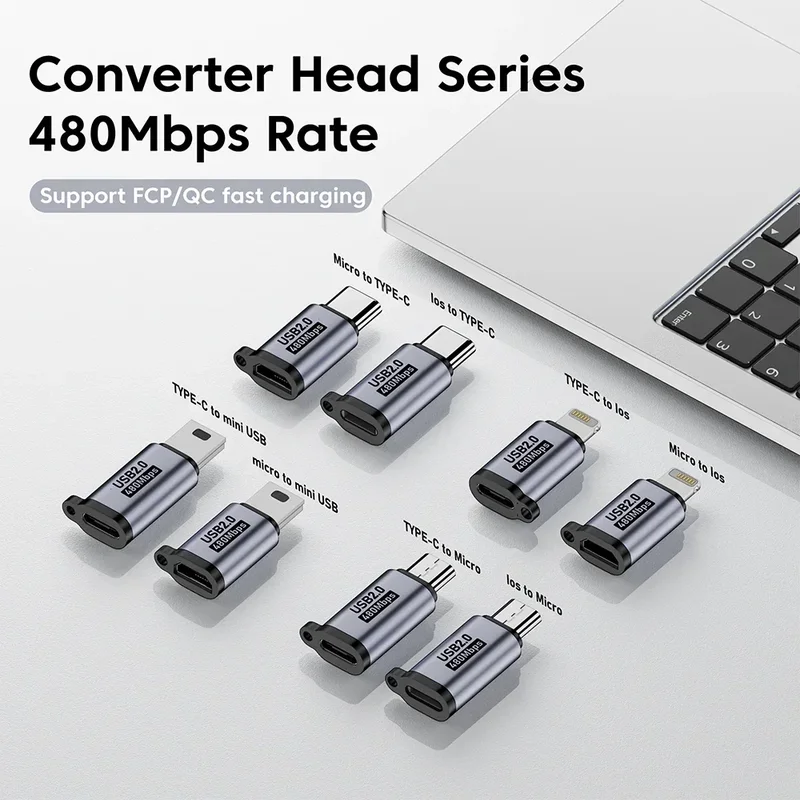 AliExpress - Micro-USB-auf-Typ-C-Adapter, Mini-USB-auf-USB-C-Adapter, 480 Mbit/s schneller Daten- und Ladeanschluss, USBC-auf-Lightning-Adapter für 