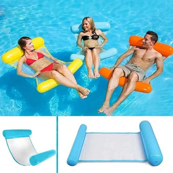 Vandforlystelses loungestol, flydende seng (blå), swimmingpool, strand flydende loungestol, oppustelig vandhængekøje, flydende seng, loungestol, d