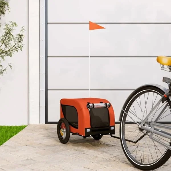 vidaXL Cykelvagn för Husdjur, Cykelkärra för Hund med Hjul, Hundvagn, Orange och Svart 93991