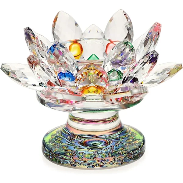 4,5" Fargerik Krystall Lotus Blomst Telys Lysestake - Regnbuefarget Glass Lysestake Lysestake