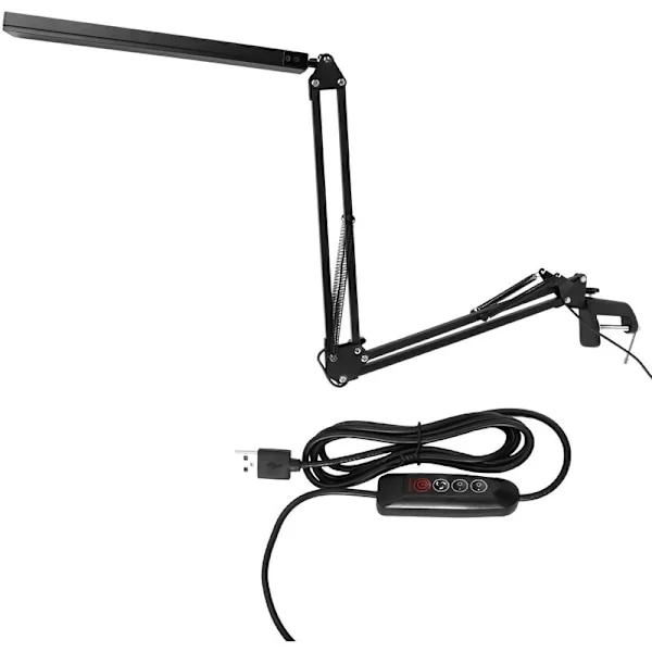 Skrivebordslampe med klemme, LED-svingarm, dimbar arkitektlampe som blokkerer blått lys, 3 justerbare fargetemperaturer
