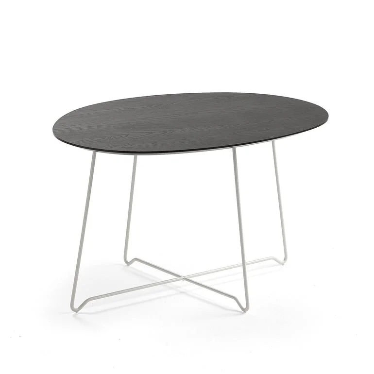 Irregular shaped coffee table IRIS, 870 x 670 x H 510mm, white, black oak