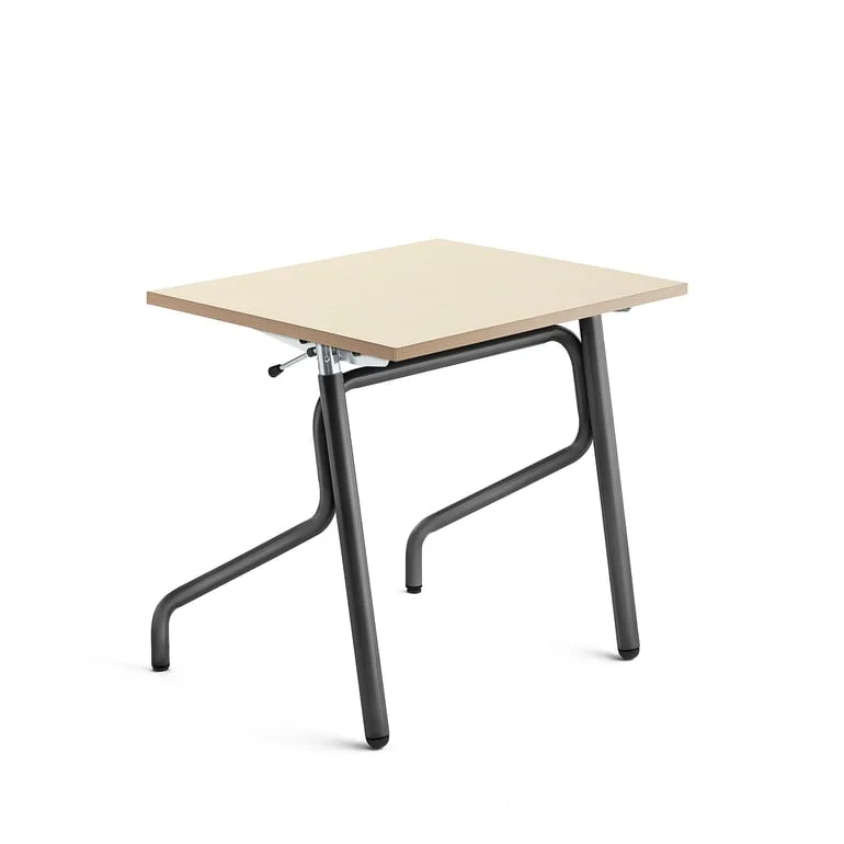Sit-stand student desk ADJUST, 700x600 mm, high pressure laminate, birch, anthracite