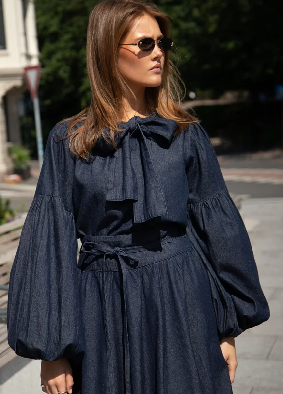 Ria Tie Up Blouse Dark Denim Dark Denim / S