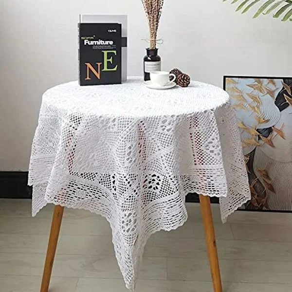 Hvite duker i vintagestil, firkantede heklede brikker, dukdekorasjon til bryllup, hjemmefest 85x85cm