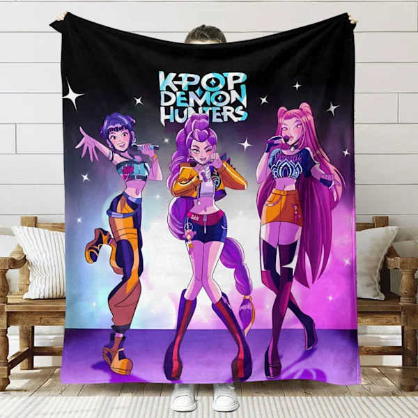 Huntrix K-Pop Printet Tæppe | Flannel Plaid til Sofa & Seng (Anime Tema)]SNT067]150+130cm