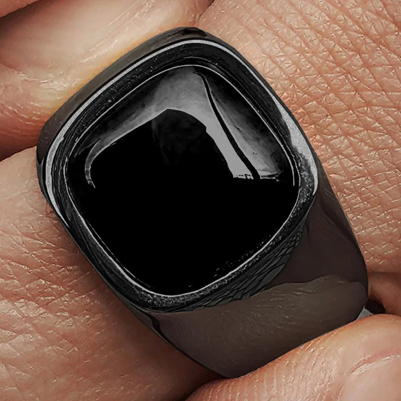 Len Onyx Gunmetal Gravel Ring for Men - Rings with stones