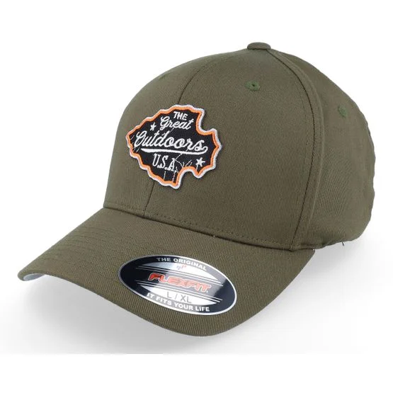 Wild Spirit - Grønn flexfit Caps - The Great Outdoors Usa Olive Stretch Fit @ Hatstore