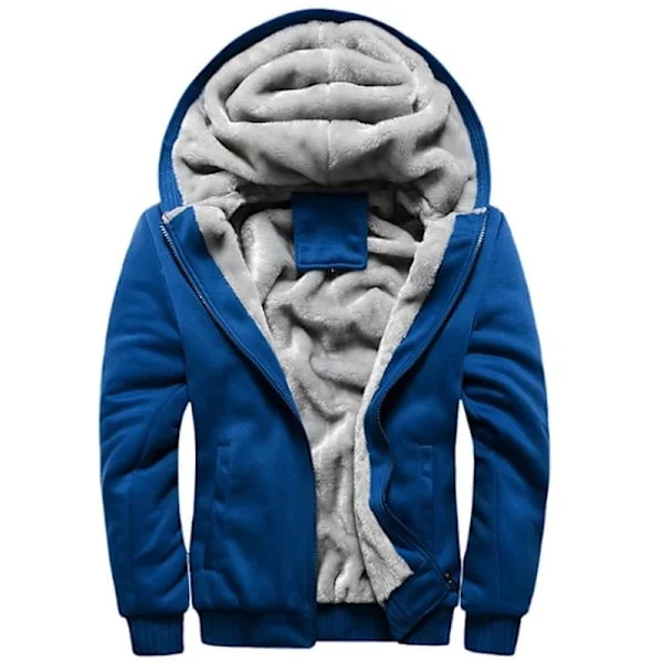 Herregenser Varm Fleecefôret Sweatshirt Jakke Vinter Gym Fleece Hettegenser Full Glidelås Varm Tykk Blazer Blå Grå 2XL Blå Grå