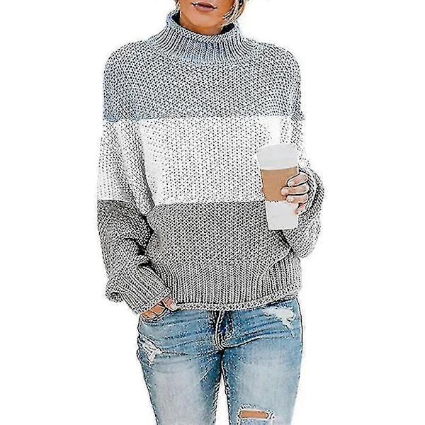 [RM] Dame strikket sweater langærmet afslappet oversize Blå og Grå