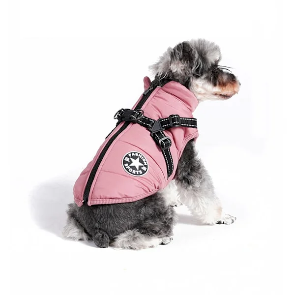 Vinterjacka för hund med sele, vattentät hundjacka med dragkedja och fleece rosa(f2)