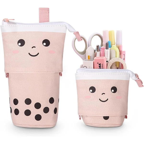 Teleskooppinen Penaali, Koulun Penaali Vetoketjulla, 2 in 1 Pystyvä Penaali, Kawaii Penaali (Pinkki)