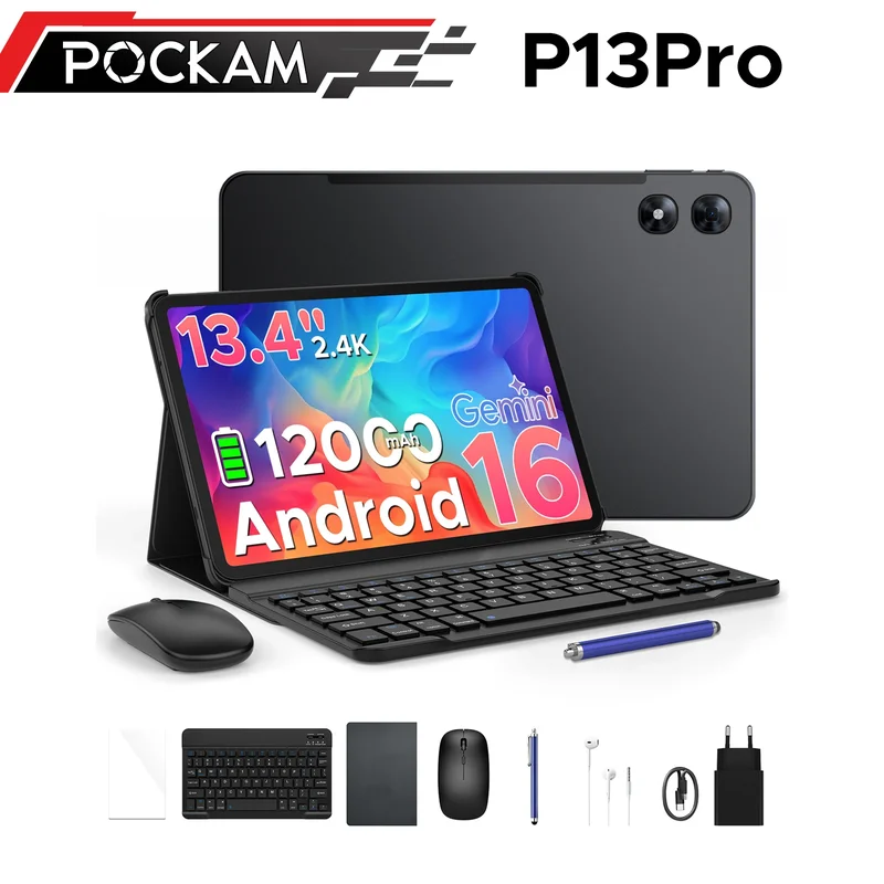 AliExpress - POCKAM P13 Pro 2-in-1 Tablet PC Android 16 13,4 inch 120Hz scherm 48GB RAM (12+36) 256GB ROM 12000mAh batterij Widevine L1 Tablet PC