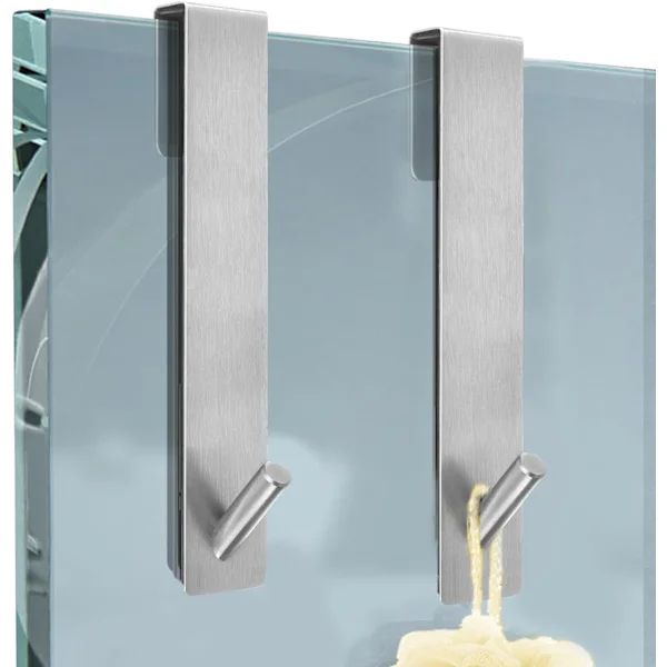 Shower Wall Hook, 2 Pcs Glass Door Hook, Stainless Steel Shower Hook, Glass Door Hooks for Hanging Bathrobes, (Silver)