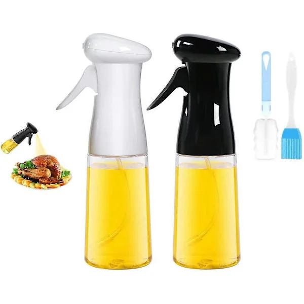 2-pak olivenoliesprøjte, oliespray til madlavning, BBQ-madlavningssprayflaske, 210 ml oliesprøjteflaske med børste (sort+hvid)