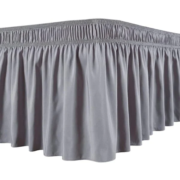 Silky Luxurious Wrap-Around Bed Skirt Easy Fit Non-Fading Ruffles Elastic Grey Grey Grey Grey Grey-FX- Grey L Grey