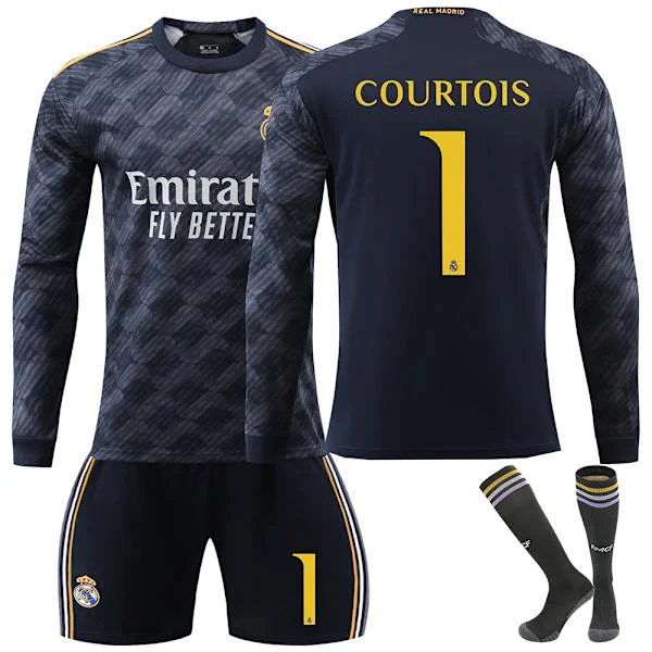 Madrid COURTOIS #5 2023/2024 RM Långärmad höst, vinter Borta Barn Fotbollströja/Shorts/Strumpor Set Ungdom barn Storlekar