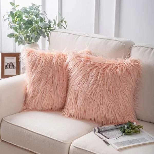 Faux Fur Solid Pynteputetrekk Putetrekk Luksus Myk Halloween Dekorativt Putetrekk Fuzzy Putetrekk Svart 18x18In