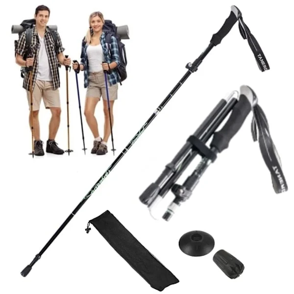 Turstaver 110-130 cm - Lettvektige teleskopiske gåstaver for fotturer og camping, gåstaver - Justerbar høyde - 5 seksjoner 1 stk Svart