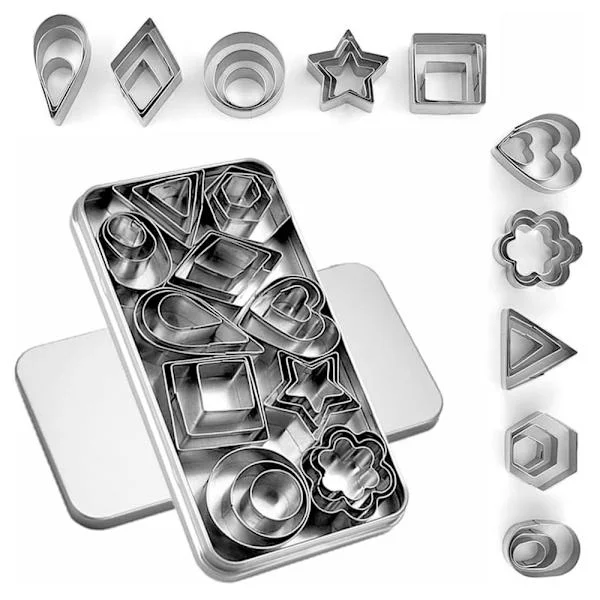 Mini Cookie Cutters Set - 30pcs Stainless Steel Cookie Cutters - Polymer Clay Cutters Mini Fruit Cutter Small Biscuit Cookie Cutters for Kids