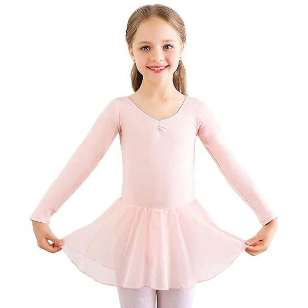 Girls' Long Sleeve Ballet Dress with Tutu in Pink Pink-FX- Pink 150 cm