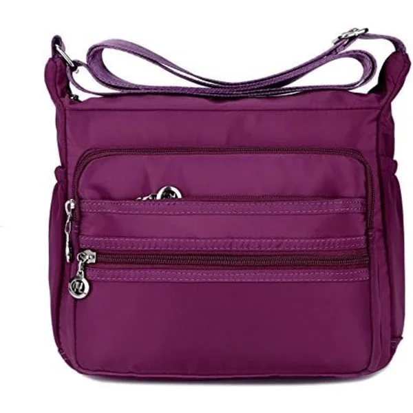 Nylon Oxford -kankainen olkalaukku (violetti), naisten rento kangaslaukku
