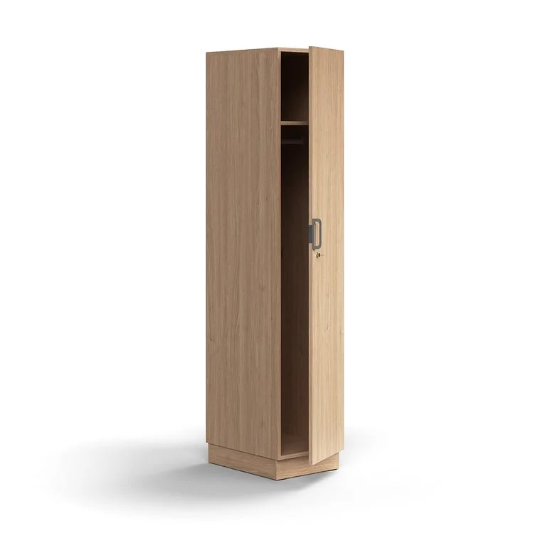 Lockable wardrobe QBUS, with clothes rail, base frame, 2020x400x570 mm, oak