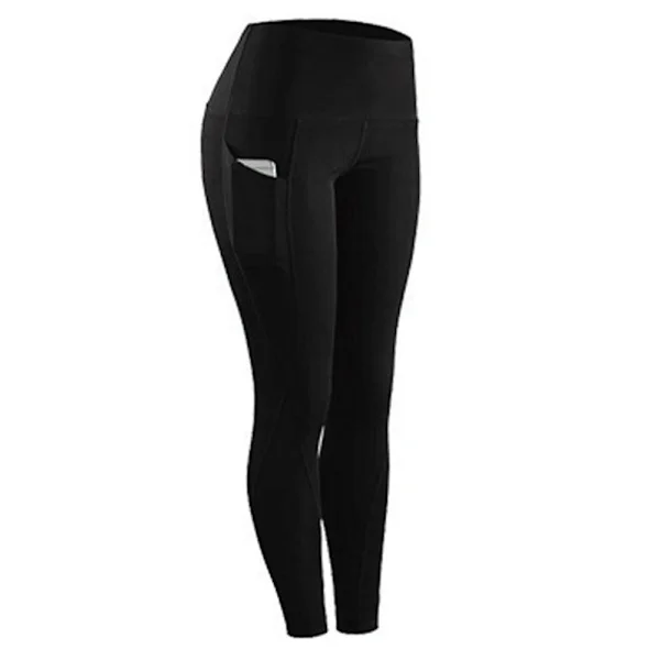 Yogabukser til kvinder med lommer Højtaljet trænings-leggings sort