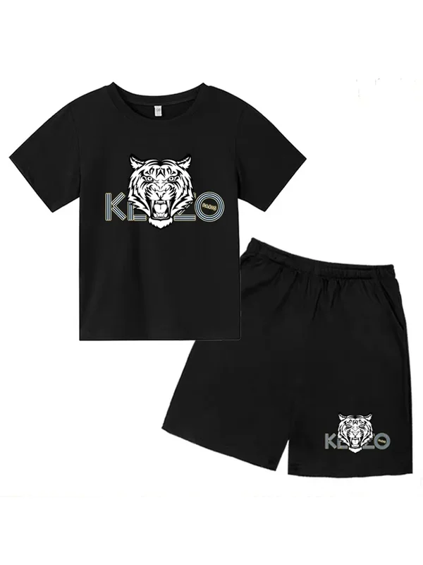 AliExpress - Vêtements d'été pour enfants, T-shirt imprimé tigre, haut à manches courtes + short, ensemble de vêtements de sport décontractés à la 