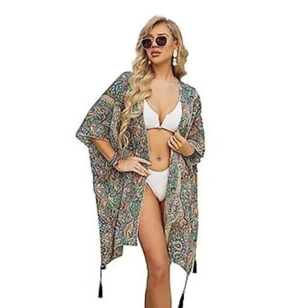 Dame Kimono Cardigan Sommer Badetøj Cover-Ups Strand Cover Up Til Ferie ( )[CO]