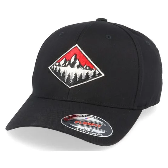 Wild Spirit - Svart flexfit Keps - Fir Mountain Emblem Black Stretch Fit @ Hatstore