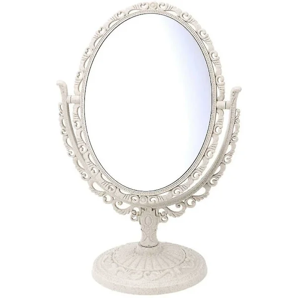 Oval Kosmetisk Spejl Vintage Bordsspejl 360 Graders Rotation Forstørrende Dobbeltsidet Spejl (beige)