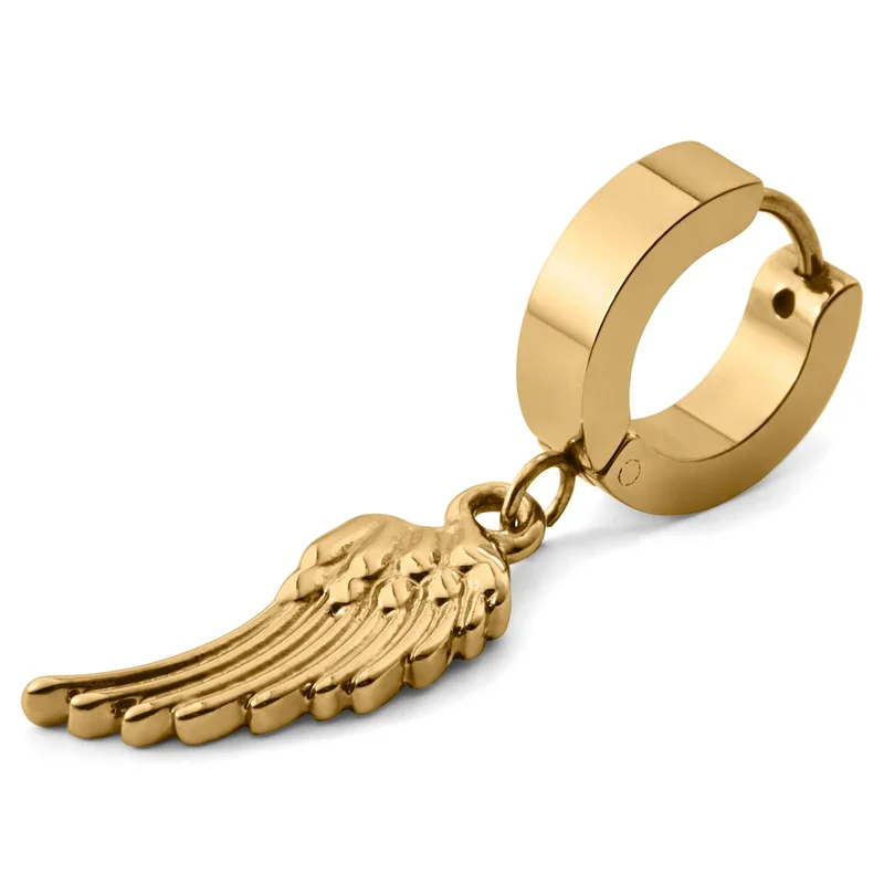 Floyd Gold-tone Wing Pendant Hoop Earring for Men - Charm Hoop Earrings