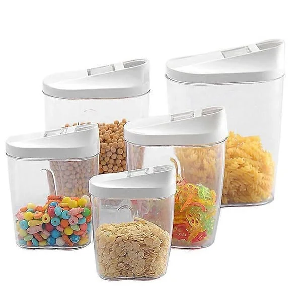 5 oppbevaringsbokser for oppbevaring av frokostblandinger med vipplokk, lufttette matkrukker i plast med lokk, for oppbevaring av frokostblandinger, 
