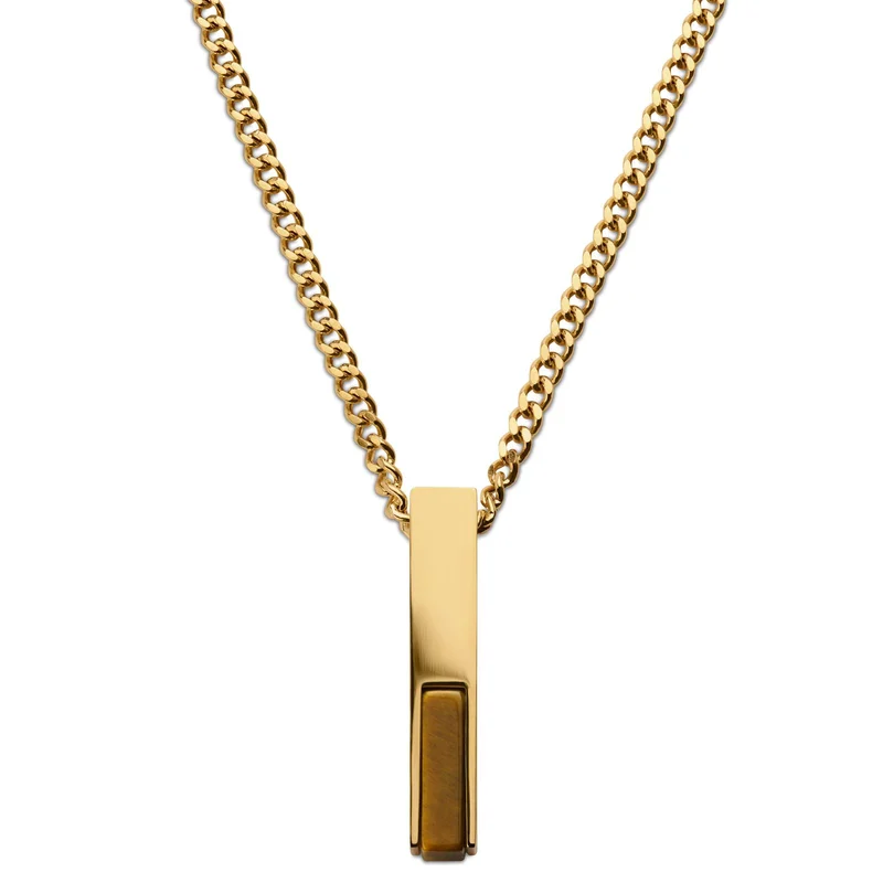 Cruz | Collar Ojo de Tigre Dorado para hombres - Collares acero