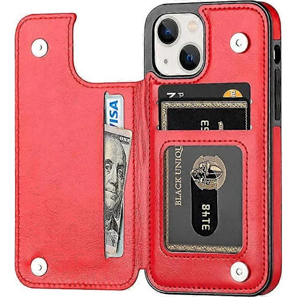 Designed for iPhone 13 Wallet Case, Soft PU Leather Card Holder with Stand Slim Flip Case for iPhone 13 6.1 Inch (Red)