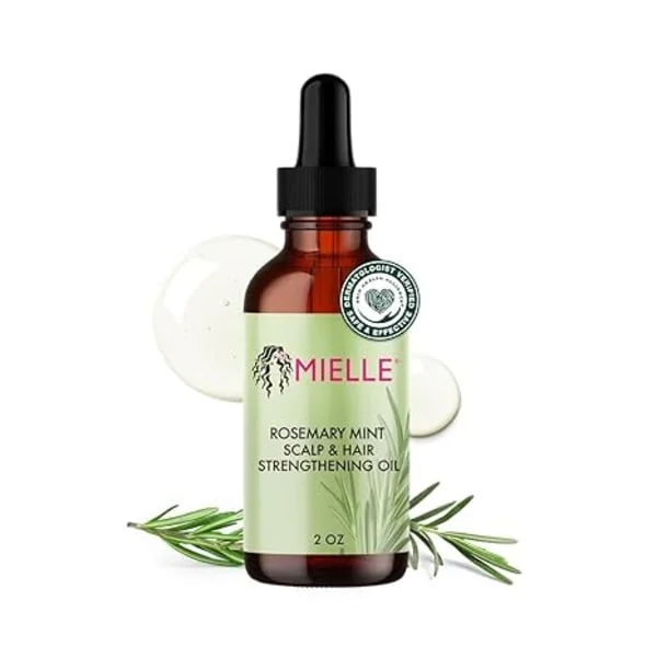 Mielle Organics Rosemary Mint Scalp & Hair Strengthening Oil med Biotin, pleje til spaltede spidser og tør hovedbund for længere, stærkere hår, 59 ml