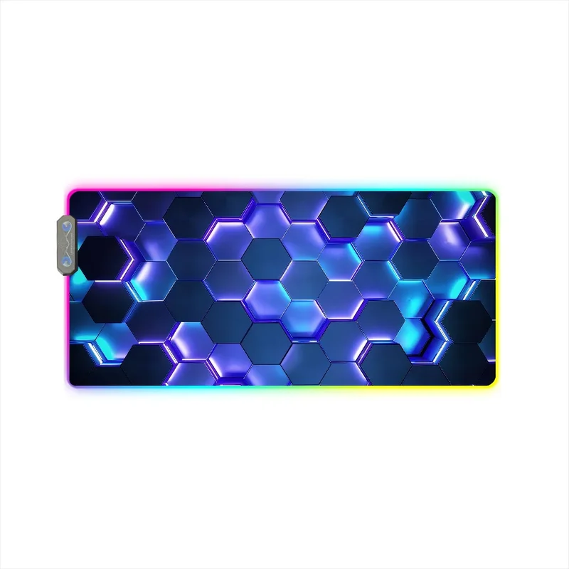 AliExpress - Tapis de souris bleu en forme de hexagone géométrique dégradé, tapis de jeu LED, tapis de bureau RGB, tapis de bureau en caoutchouc 