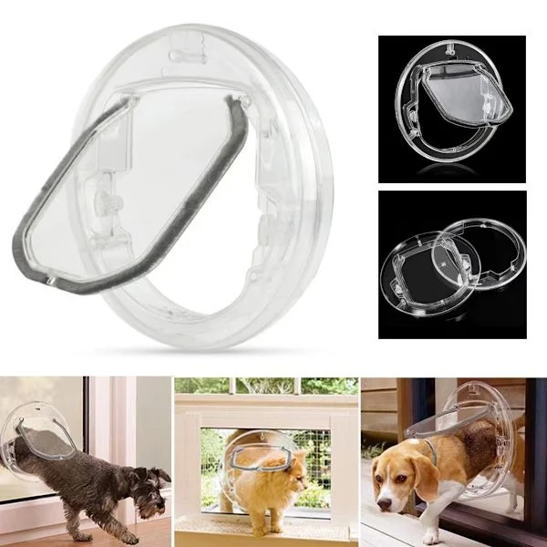 Dog Door Window Door Transparent Round Flap Door With 4-Way Lock Liner Kit For Cat Puppy Dog Best Suited For Pet Windows