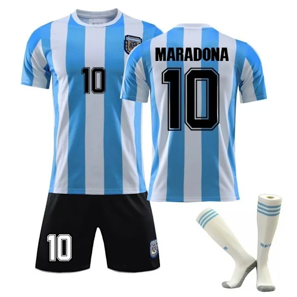 Argentina VM-trøje 1986 Maradona Nr. 10 Retro Fodboldtrøje Sæt - Perfekt-FQ