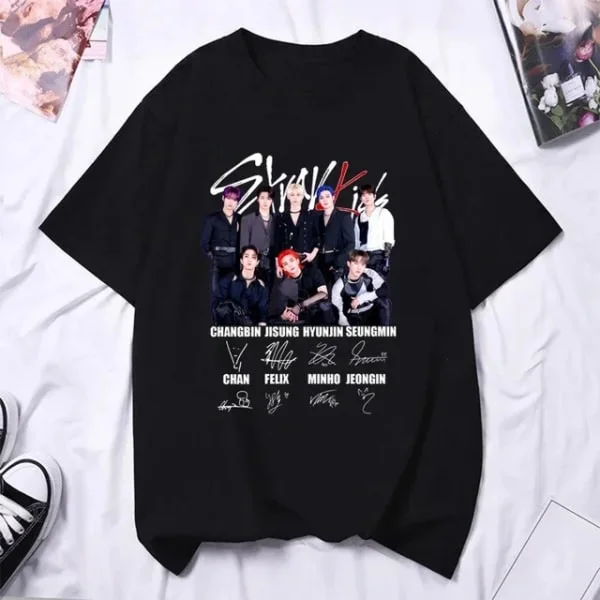 Stray Kids Trykte Dame T-skjorter Menn Oversized Casual Kortermet T-skjorte Harajuku Unisex T-skjorter Topper Klær TL3272-Black TL3272-Black S TL3272-