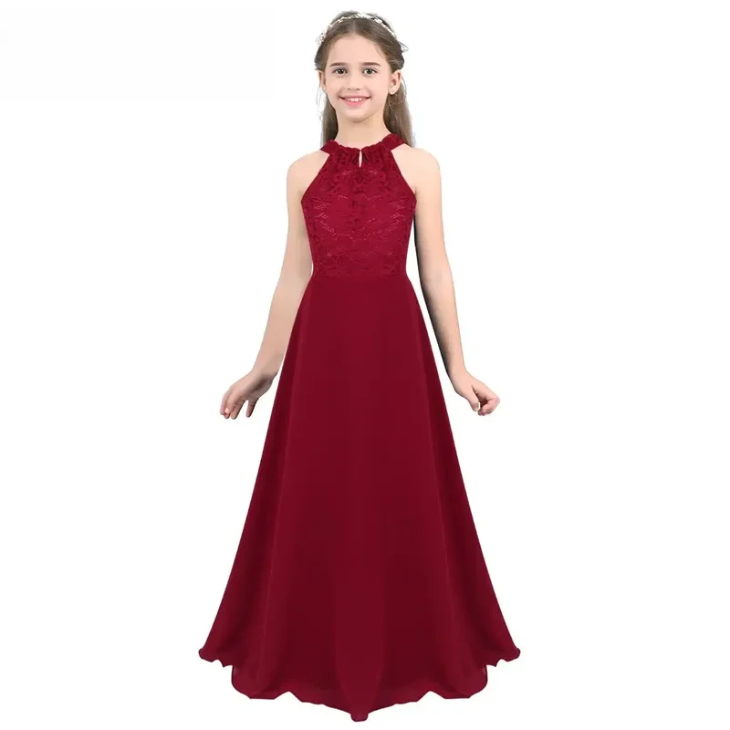 AliExpress - Kinder Bloemenmeisjes Bruiloft Bruidsmeisje Prinsessenjurk Halter Kant Chiffon Maxi Lange Jurken Verjaardagsfeest Prom Baljurk Vestidos